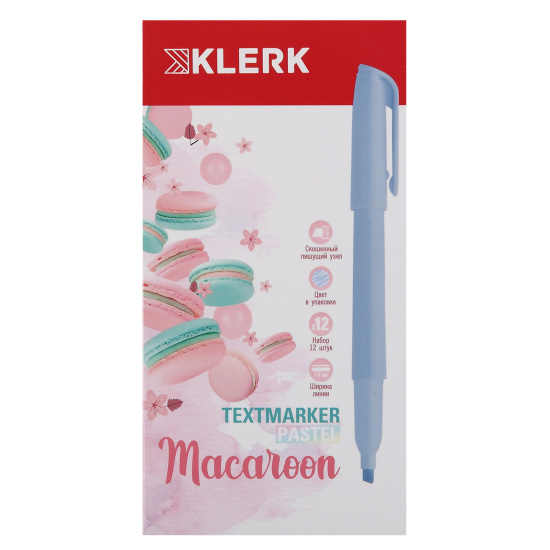 Текстовыделитель, 1-5 мм, скошенный, цвет голубой, Macaroon Pastel, KLERK, 231710 Текстовыделитель, 1-5 мм, скошенный, цвет голубой, Macaroon Pastel, KLERK, 231710