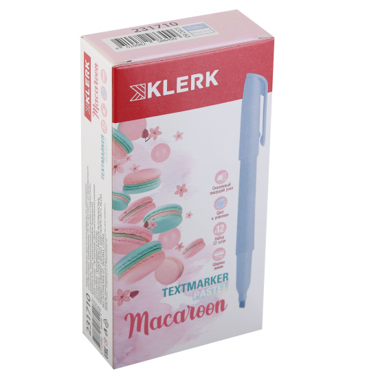Текстовыделитель, 1-5 мм, скошенный, цвет голубой, Macaroon Pastel, KLERK, 231710 Текстовыделитель, 1-5 мм, скошенный, цвет голубой, Macaroon Pastel, KLERK, 231710
