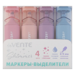 Набор текстовыделителей, 4 шт, 1-5 мм, скошенный, 4 цвета, Shimmer, deVENTE, 5045501