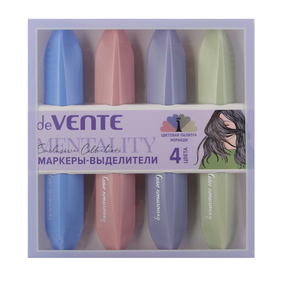 Набор текстовыделителей, 4 шт, 1-4 мм, скошенный, 4 цвета, Mentality, deVENTE, 5045503
