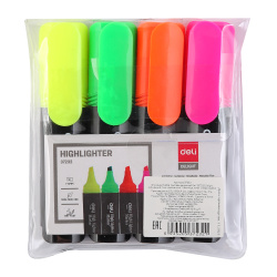 Набор текстовыделителей, 4 шт, 1-5 мм, скошенный, 4 цвета, Delight, Deli, E37232