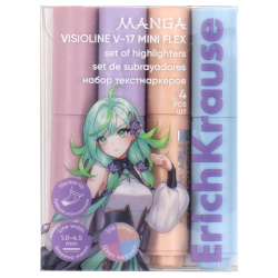 Набор текстовыделителей 4 шт, 1-4,5 мм, скошенный, 4 цвета Mini Flex Manga Visioline V-17 Erich Krause 60816
