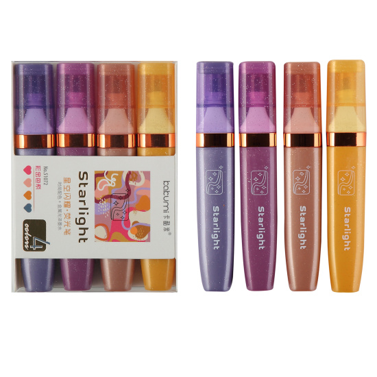 Набор текстовыделителей, 4 шт, 1-5 мм, скошенный, 4 цвета, с блестками, КОКОС, 252465, KAKUMI