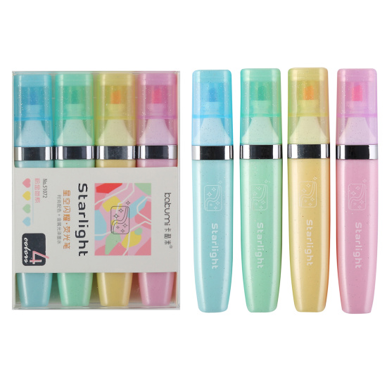 Набор текстовыделителей, 4 шт, 1-5 мм, скошенный, 4 цвета, с блестками, КОКОС, 252465, KAKUMI