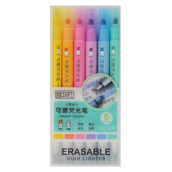 Набор текстовыделителей, 6 шт, 1-5 мм, скошенный, 6 цветов, стираемые, КОКОС, 252475