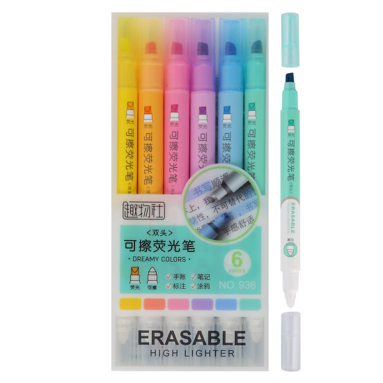 Набор текстовыделителей, 6 шт, 1-5 мм, скошенный, 6 цветов, стираемые, КОКОС, 252475