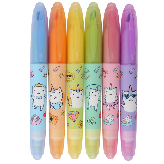 Набор текстовыделителей, 6 шт, 1-5 мм, скошенный, 6 цветов, стираемые, КОКОС, 252485, WENDDUO