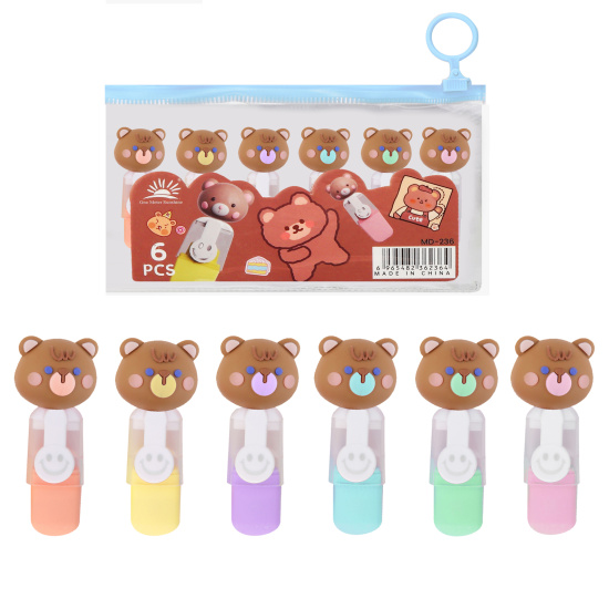 Набор текстовыделителей, 6 шт, 1-4 мм, скошенный, 6 цветов, Cute bear, КОКОС, 252408