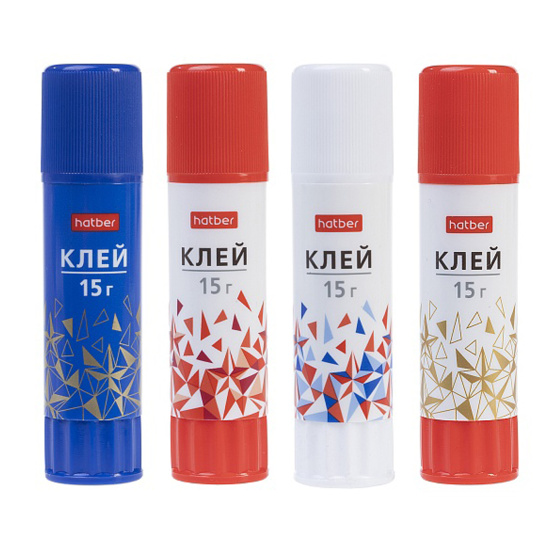 Клей-карандаш, 15 гр, PVP, круглый, ассорти 4 вида, Россия, Hatber, GS_087400