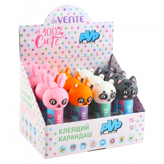 Клей-карандаш 15 гр, PVP, круглый, ассорти 4 вида 100% Cute deVENTE 4042061