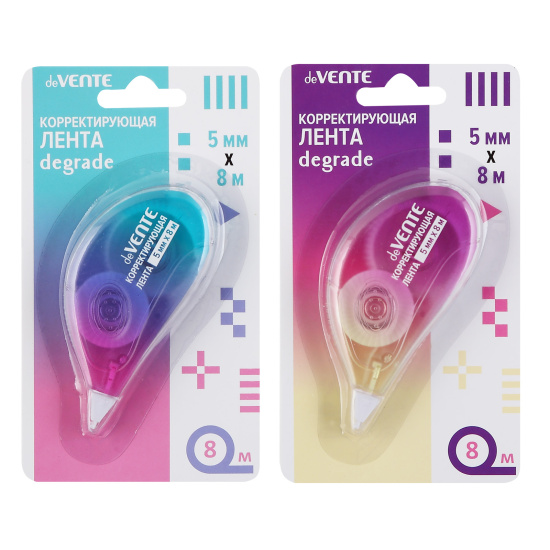 Корректирующая лента, 5 мм, 8 м, съемный колпачок, ассорти 2 вида, блистер, европодвес, Degrade, deVENTE, 4062349