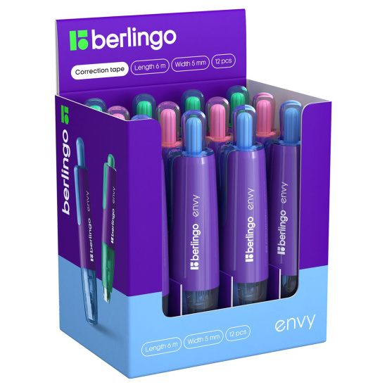 Корректирующая лента, 5 мм, 6 м, съемный колпачок, ассорти 3 вида, Envy, Berlingo, FKs_06043