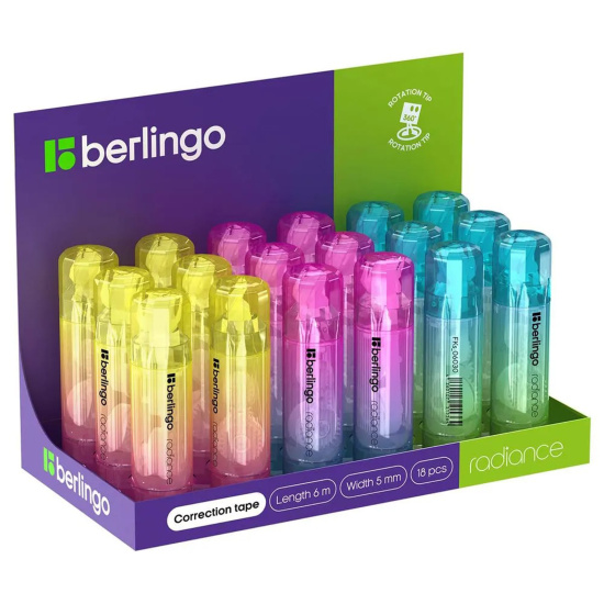 Корректирующая лента, 5 мм, 6 м, съемный колпачок, ассорти 3 вида, Radiance, Berlingo, FKs_06030