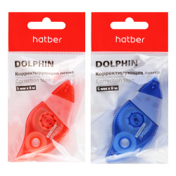 Корректирующая лента, 5 мм, 8 м, ассорти 2 вида, пакет орр, европодвес, Dolphin, Hatber, CT_089170