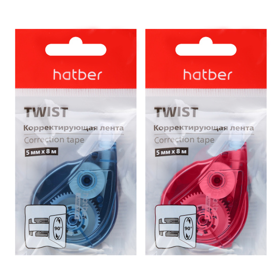 Корректирующая лента, 5 мм, 8 м, ассорти 2 вида, пакет орр, европодвес, Twist, Hatber, CT_089171