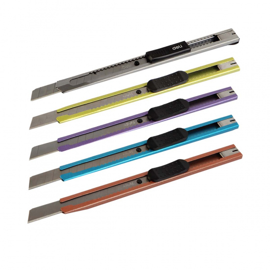 Нож канцелярский 9 мм, фиксатор, металл, усиленный, ассорти 5 видов Deli E2066