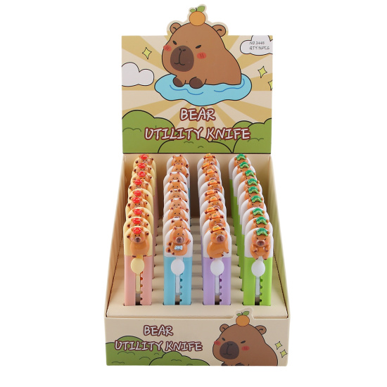 Нож канцелярский, 9 мм, фиксатор, пластик, ассорти 4 вида, Capybara, КОКОС, 261341