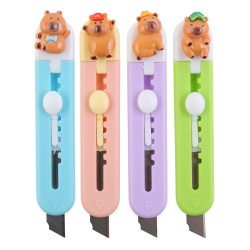 Нож канцелярский, 9 мм, фиксатор, пластик, ассорти 4 вида, Capybara, КОКОС, 261341