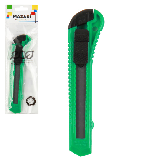 Нож канцелярский 18 мм, фиксатор, пластик, европодвес Mazari M-6303