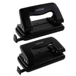 Дырокол, 12 листов, металл, линейка, 2 пробивных отверстия, цвет черный, Record, Hatber, DP_092223