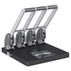 Дырокол, 150 листов, металл, мощный, линейка, 4 пробивных отверстия, цвет черный, Heavy Duty, Berlingo, DDm_15041