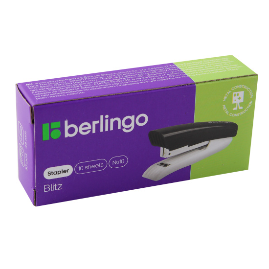 Степлер, №10, 10 листов, корпус пластиковый, цвет черный, Blitz, Berlingo, DSp_10112