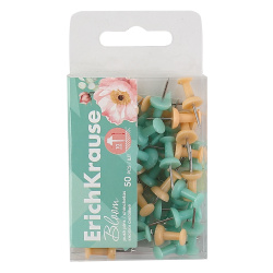 Кнопки силовые Pastel Bloom 50 шт, длина иглы 10 мм, цвет ассорти, пластиковая коробка Erich Krause 62056