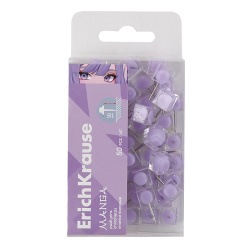 Кнопки силовые 50шт 10мм Erich Krause Manga Lilac 62057 фиолетовые пластиковая коробка