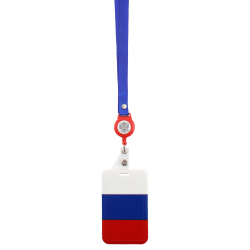 Бейдж Россия вертикальный, 70*110 мм, с рулеткой, пластик, тесьма, синий КОКОС 240709