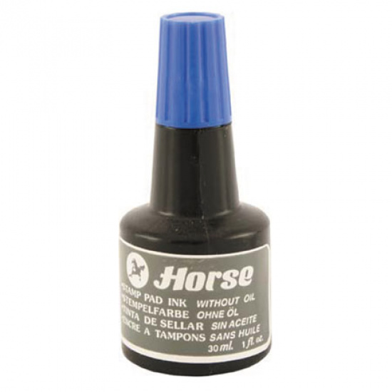 Штемпельная краска 30 мл, основа водная, цвет чернил синий Horse 30 CC./BLUE