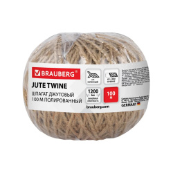 Шпагат, 1200 текс, волокно джутовое, 100 м, 1,5 мм, 15 кгс, Brauberg, 607947