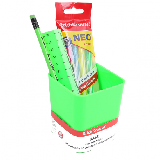 Канцелярский набор 7 предметов, невращающийся, цвет зеленый неоновый Base Neon Erich Krause 53276
