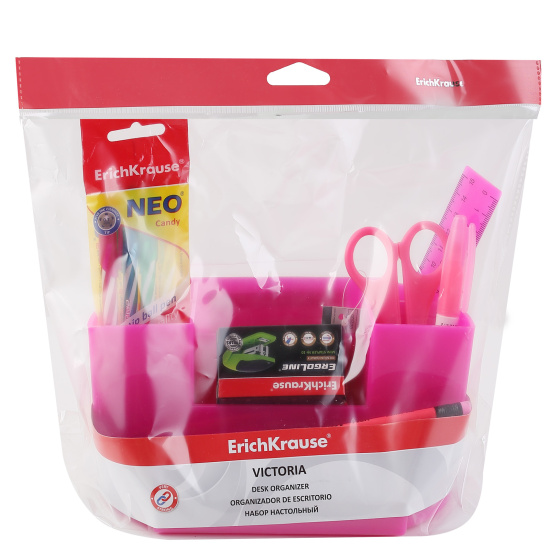 Канцелярский набор 14 предметов, цвет розовый Victoria Neon Solid Erich Krause 53263