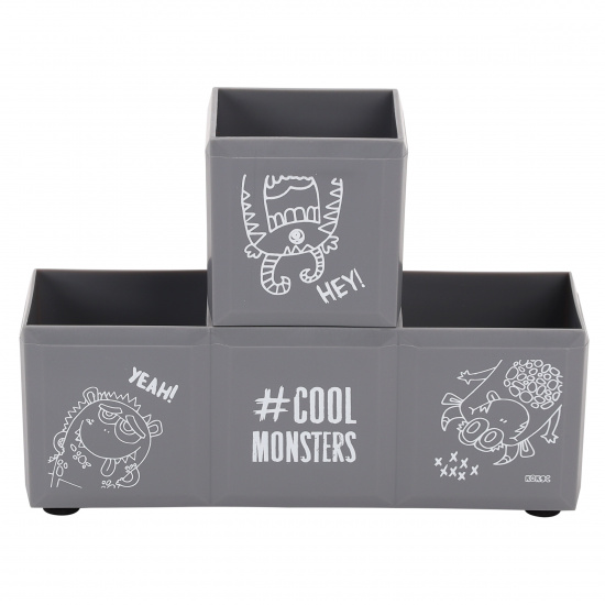 Настольная подставка для канцелярских принадлежностей 3 отделения, черный Cool Monsters КОКОС 215448