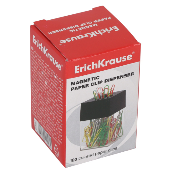 Скрепочница магнитная, пластик, 100 цветных скрепок, 28 мм, цвет черный Erich Krause 22096