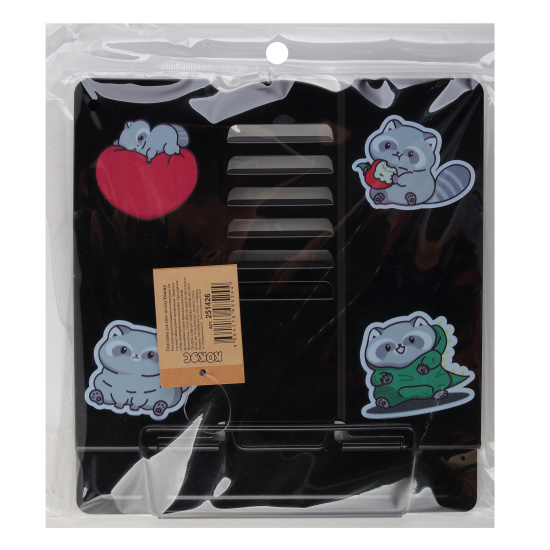 Подставка для книг, 190*200 мм, металл, цвет черный с рисунком, европодвес, КОКОС, Енотик, 251426