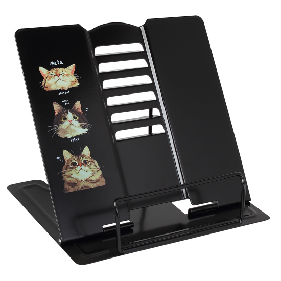 Подставка для книг, 190*200 мм, металл, цвет черный с рисунком, европодвес, КОКОС, Котики, 251431