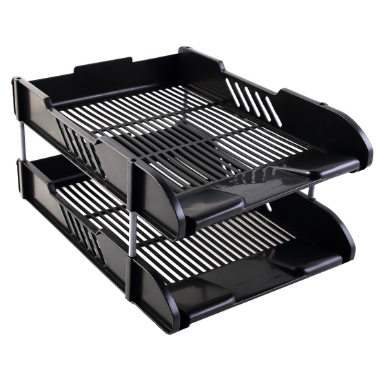 Лоток для бумаг горизонтальный, пластик, на пластиковых стержнях, цвет черный, Attomex, 3040408