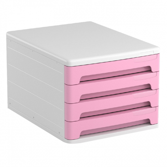 Блок из 4 закрытых лотков для бумаги пластик, 4 отделения, цвет белый/розовый Erich Krause 55870