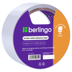 Лента двусторонняя, 38 мм*8 м, полипропилен, Berlingo, FSn_380812