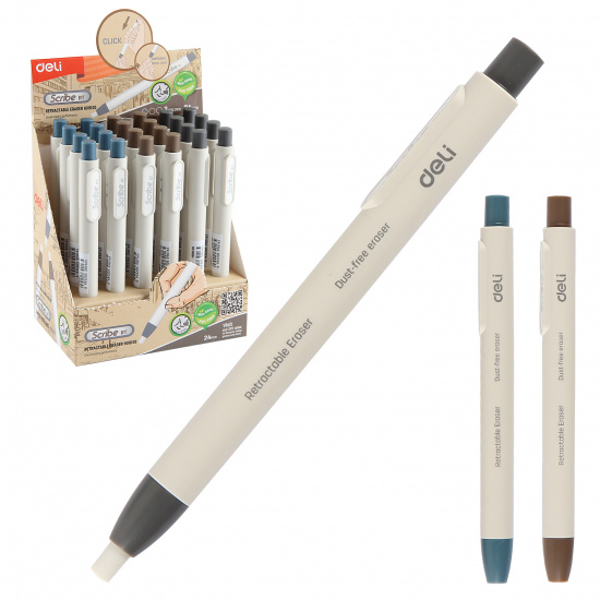 Ластик карандаш, 130*12*12 мм, каучук, держатель пластиковый, ассорти 3 вида, цвет белый Deli EH01800