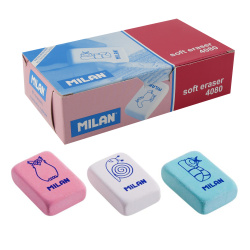 Ластик прямоугольный 19*23*9 Milan CNM4080 синт каучук ассорти 3 вида