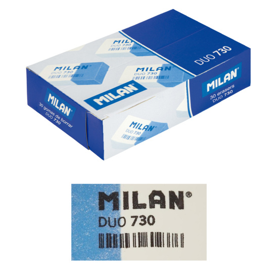 Ластик прямоугольный 39*24*10 каучук Milan Duo CPM730 бело-голубой
