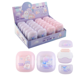 Ластик, прямоугольный, 50*47*20 мм, синтетический каучук, держатель пластиковый, ролик для сбора мусора, ассорти 2 вида, Ghost Meow, deVENTE, 8030533