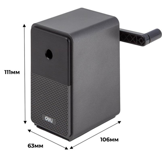 Точилка, механическая, пластик, 1 отверстие, 100*105*60 мм, контейнер для сбора стружки, Deli, 71160BLACK