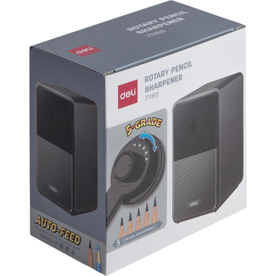 Точилка, механическая, пластик, 1 отверстие, 100*105*60 мм, контейнер для сбора стружки, Deli, 71160BLACK