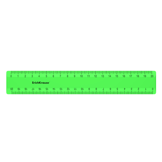 Линейка канцелярская, 20 см, двусторонняя, пластик, цвет зеленый, неон, европодвес Erich Krause 50578