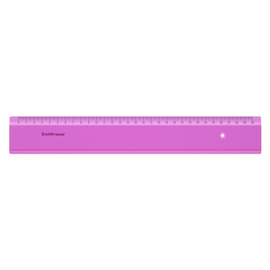 Линейка канцелярская, 30 см, односторонняя, пластик, цвет розовый, неон, европодвес Erich Krause 53002