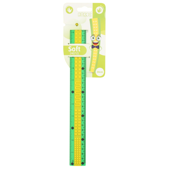Линейка канцелярская, 30 см, двусторонняя, пластик, для левшей и правшей, цвет зеленый/желтый, европодвес Лего КОКОС 240715
