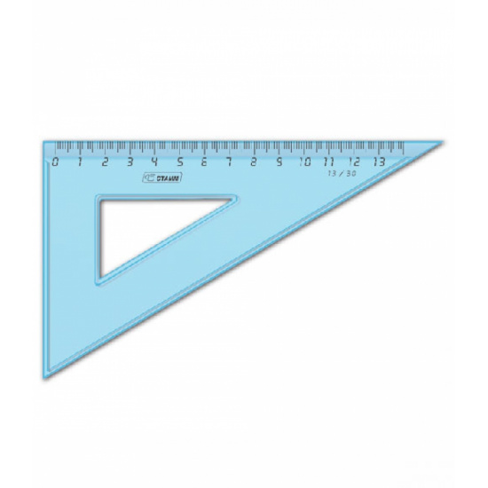 Треугольник пластик тонированный, 30 градусов, 13 см, цвет голубой Стамм ТК400